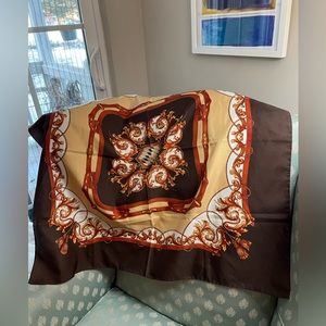 Leaves, Ropes and Belts 31” x 30” 1970’s style Brown Scarf Hand Sewn Edges